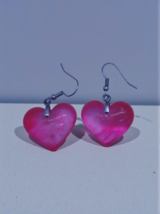 Artymunk3y gradient pink heart dangle earrings with a glossy finish.