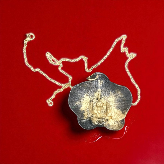 Gold and Black Orchid Necklace