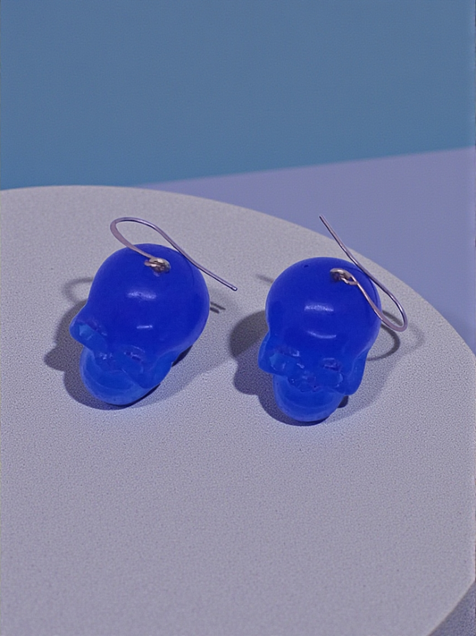 Bright Blue Mini Skull Earrings