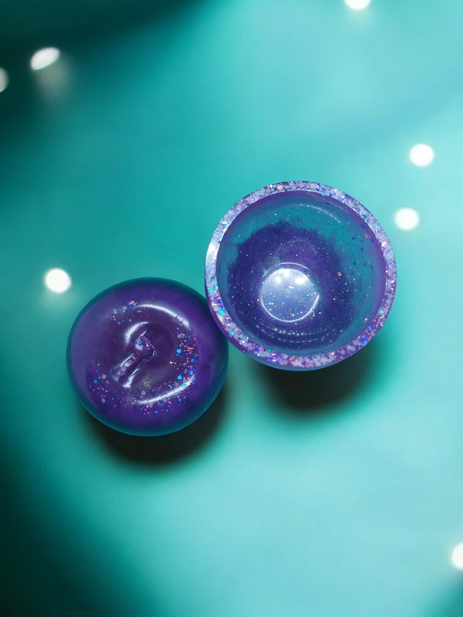 Artymunk3y Glitter Apple Trinket Dish with purple to teal gradient and glitter accents. Lid lifts off for storage.