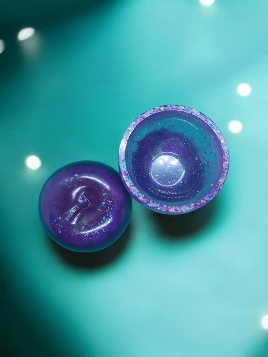 Artymunk3y Glitter Apple Trinket Dish with purple to teal gradient and glitter accents. Lid lifts off for storage.