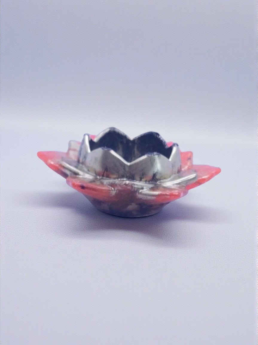 Artymunk3y Lotus Flower Decorative Candle Holder in pink and silver, metallic accents, holds tealight or votive.