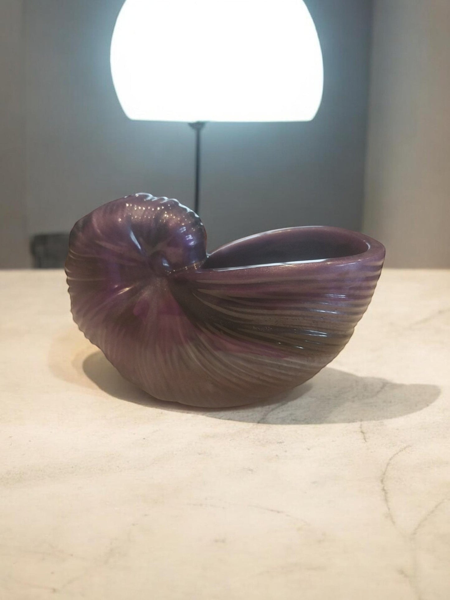 Artymunk3y purple iridescent nautilus shell decorative bowl, perfect for trinkets or coastal decor.