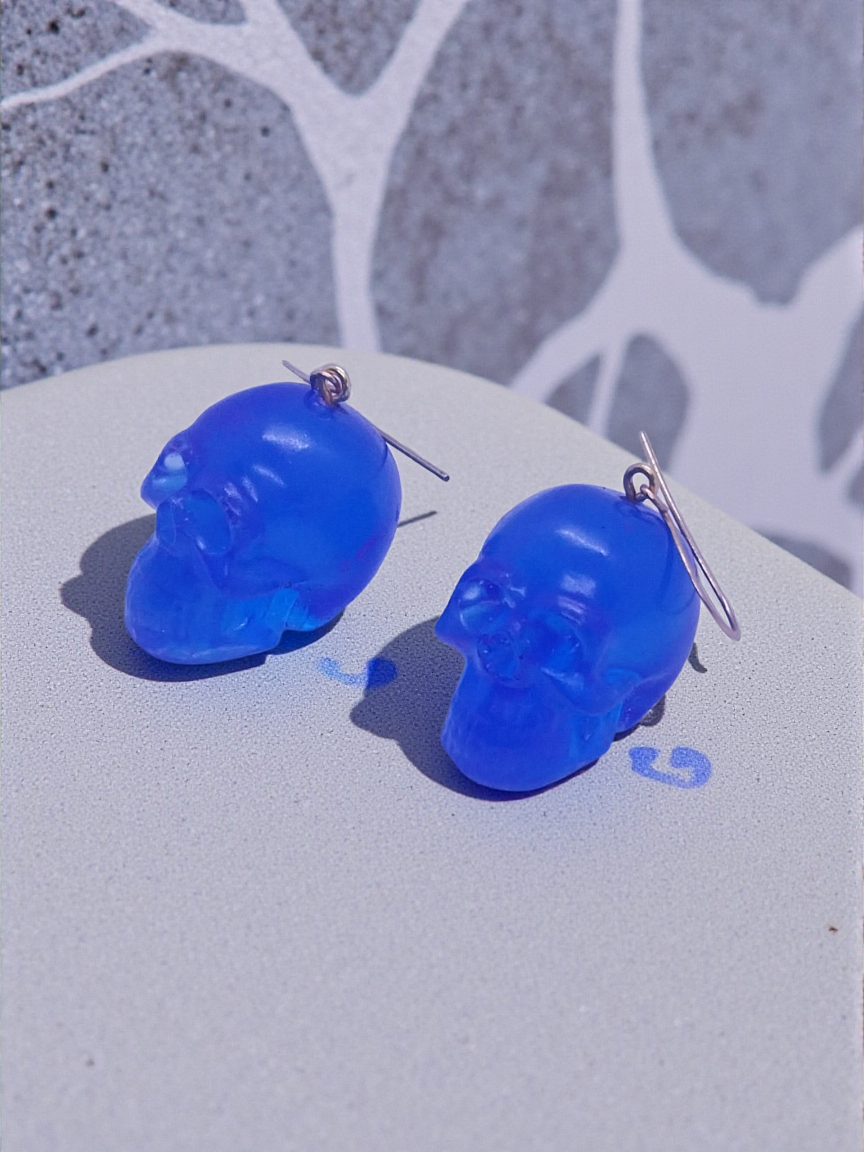 Bright Blue Mini Skull Earrings