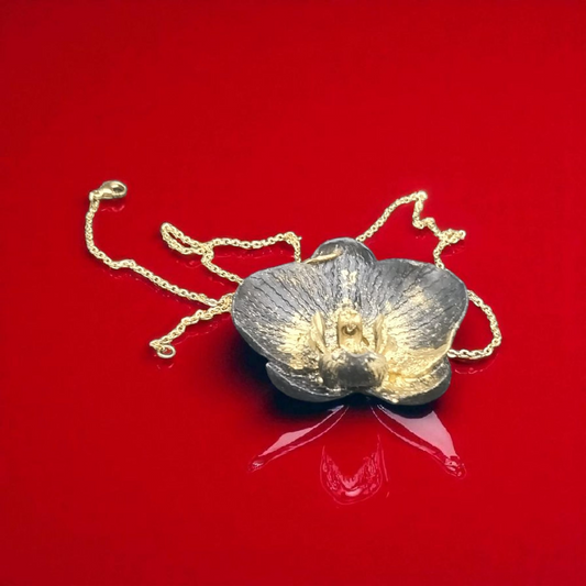 Gold and Black Orchid Necklace
