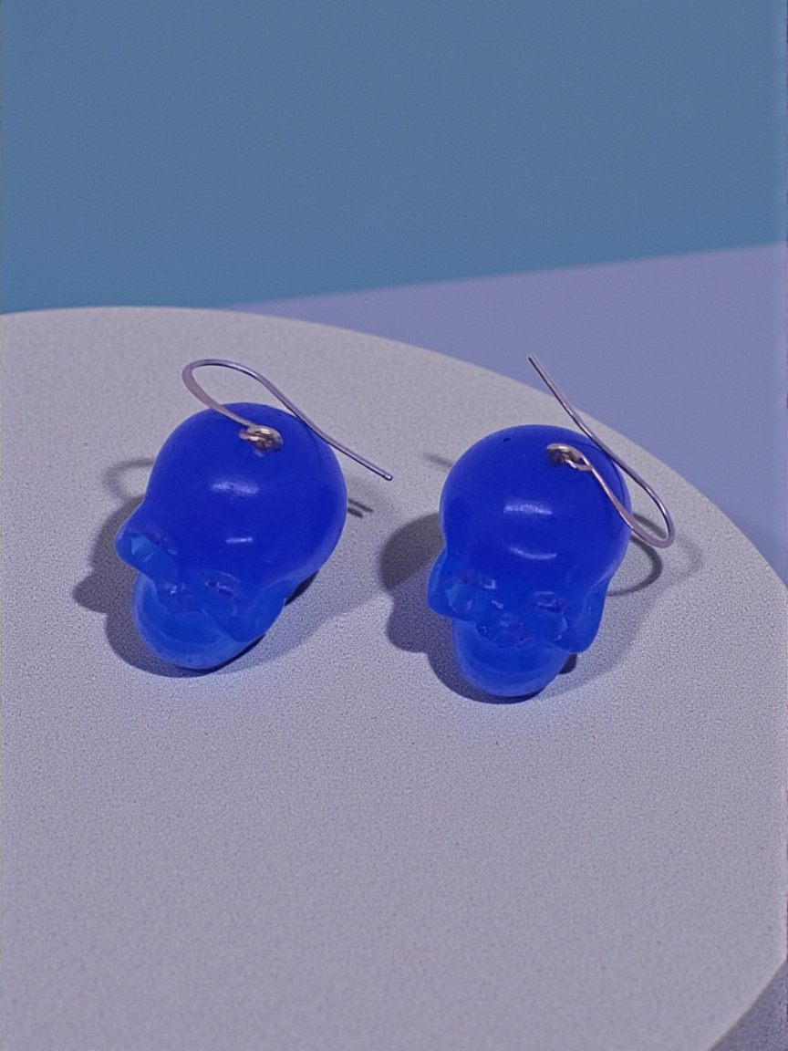 Bright Blue Mini Skull Earrings